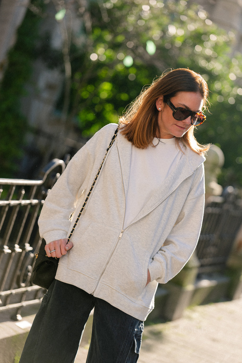 Colette hoodie met rits lichtgrijs melange