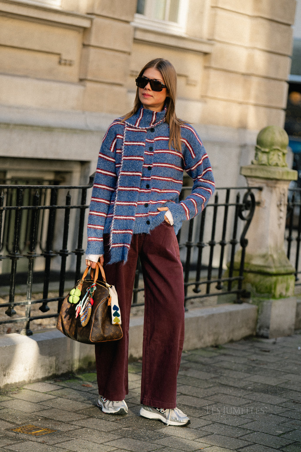 Faye gestreept cardigan marineblauw/wijnrood