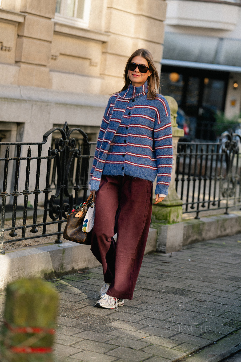 Faye gestreept cardigan marineblauw/wijnrood