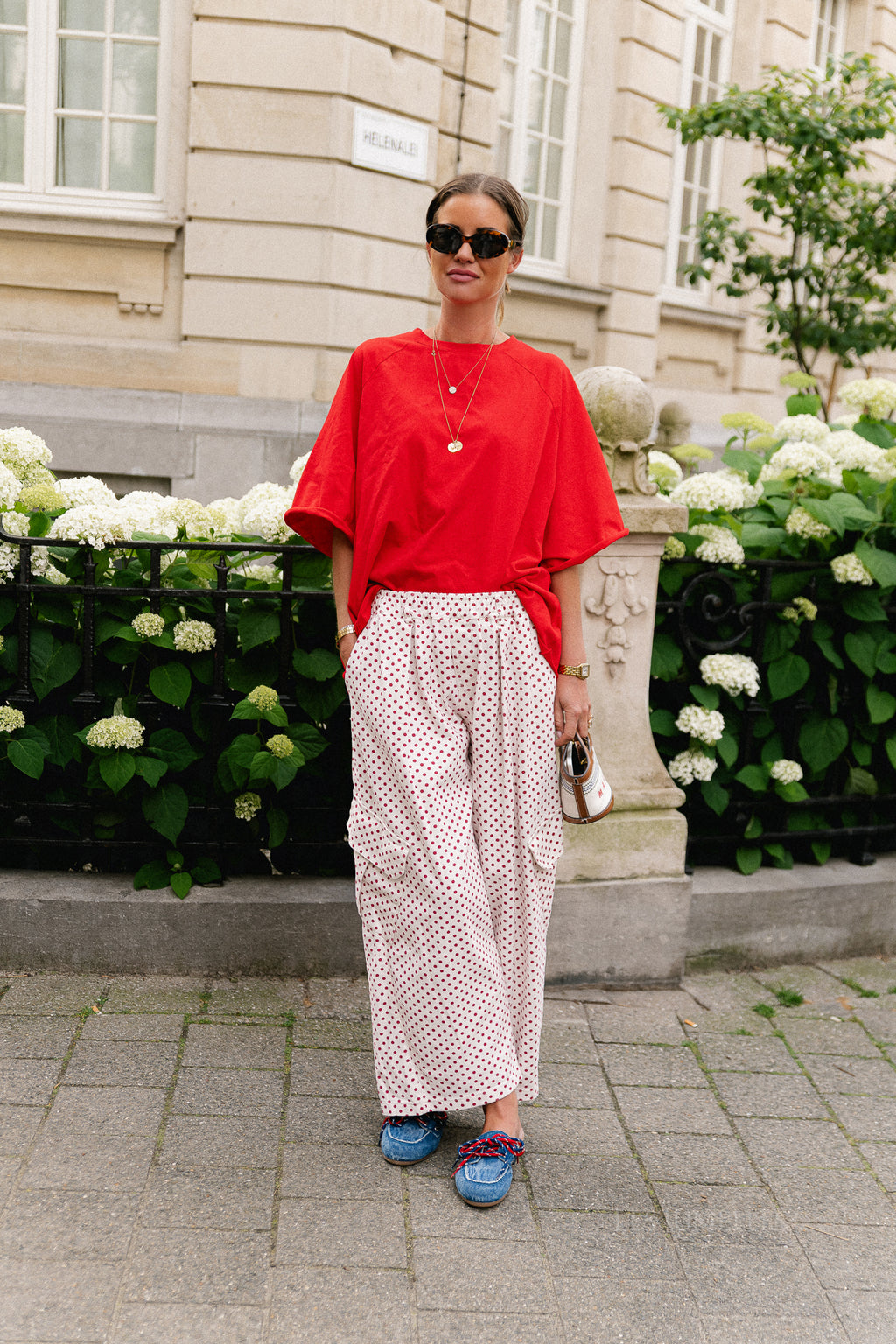 Emily polkadot cargo pants red