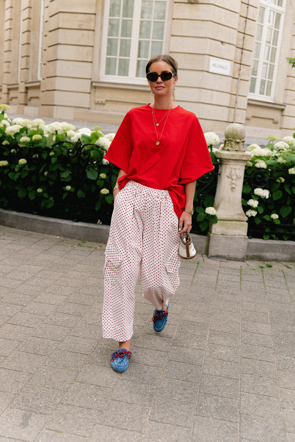 Emily polkadot cargo pants red
