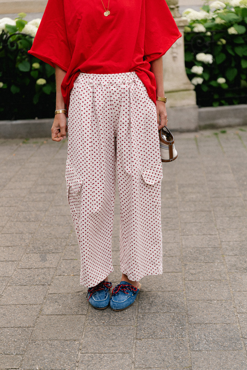Emily polkadot cargo pants red
