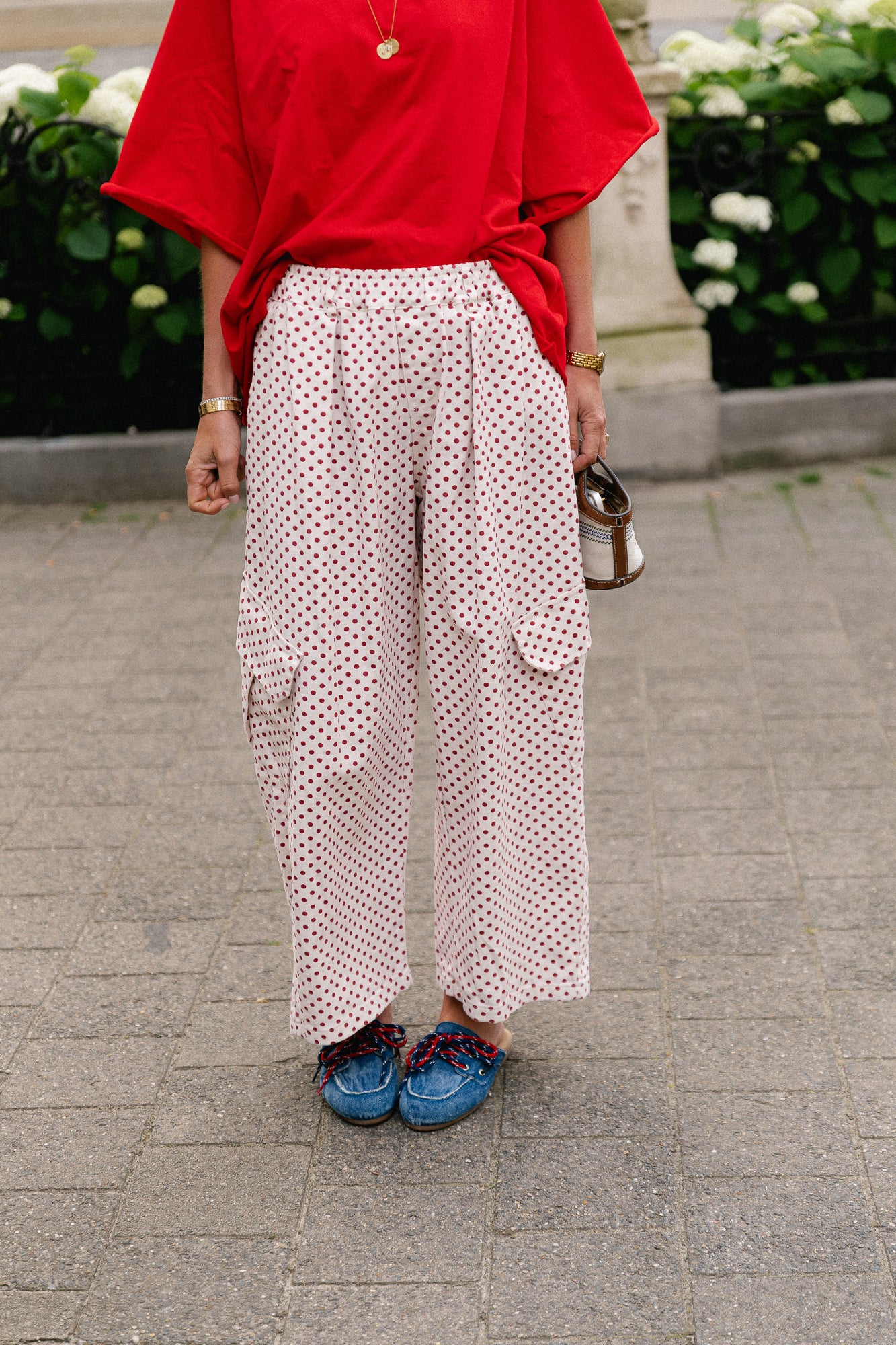 Emily polkadot cargo pants red
