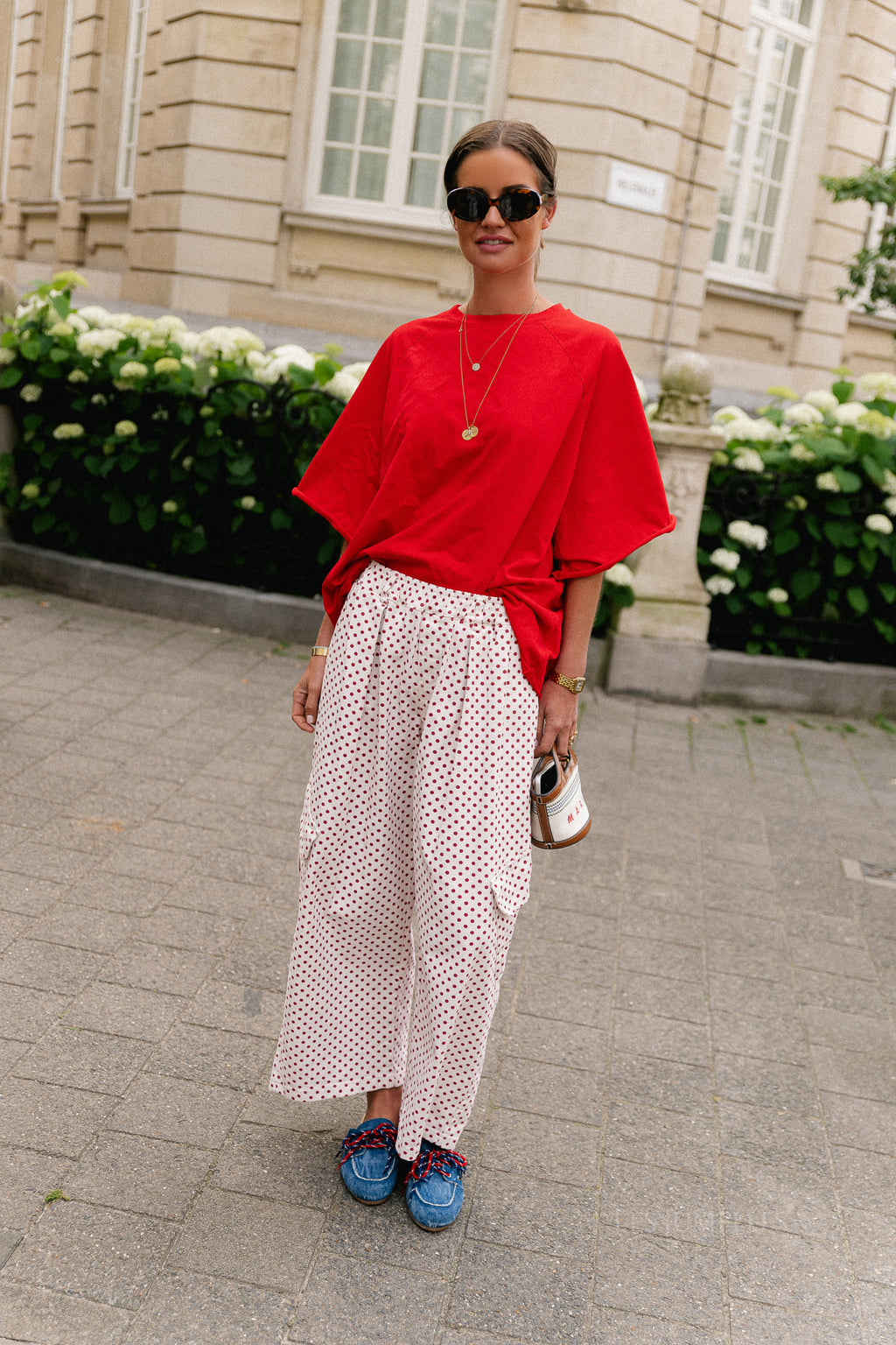 Emily polkadot cargo pants red