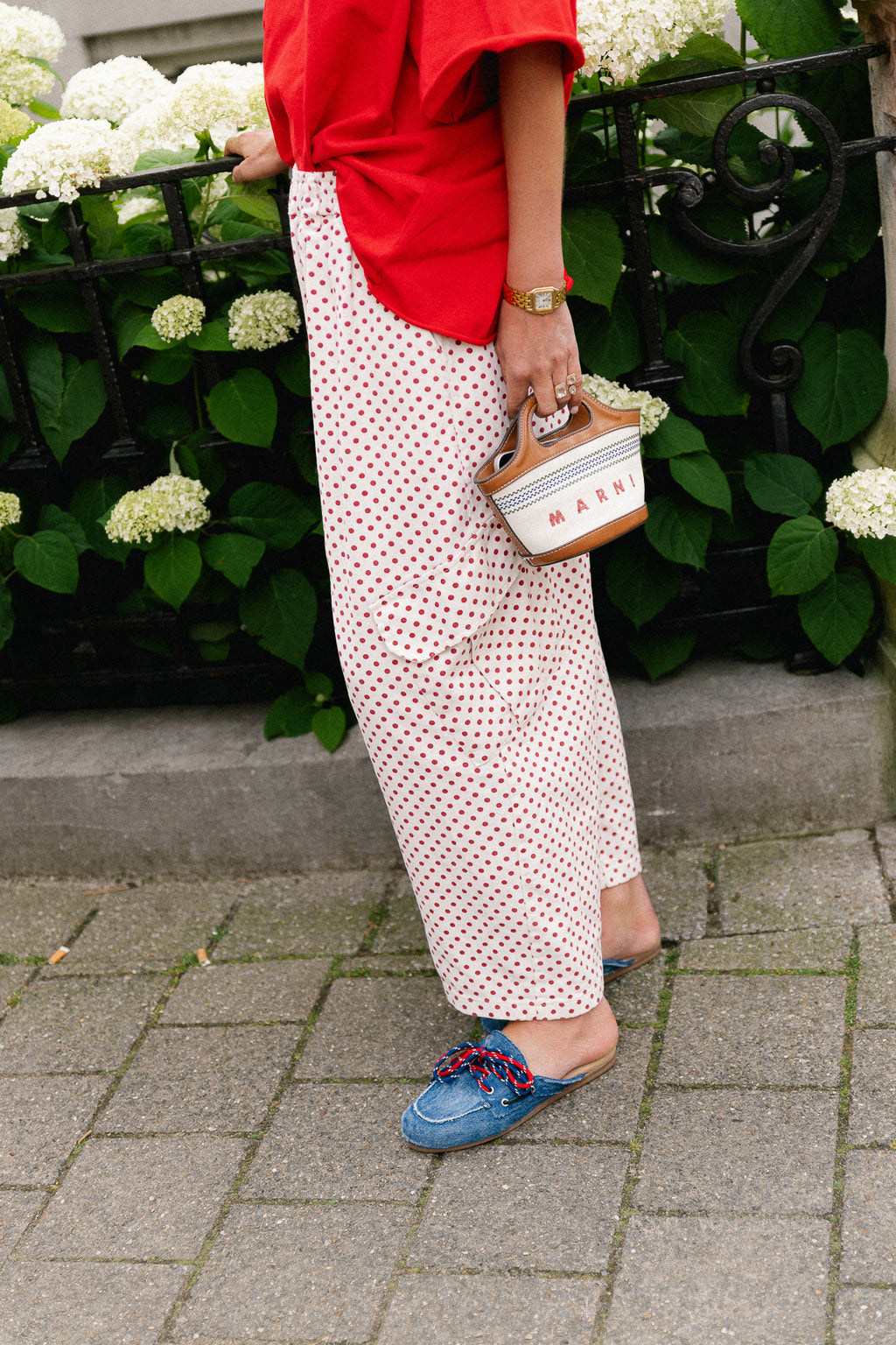 Emily polkadot cargo pants red