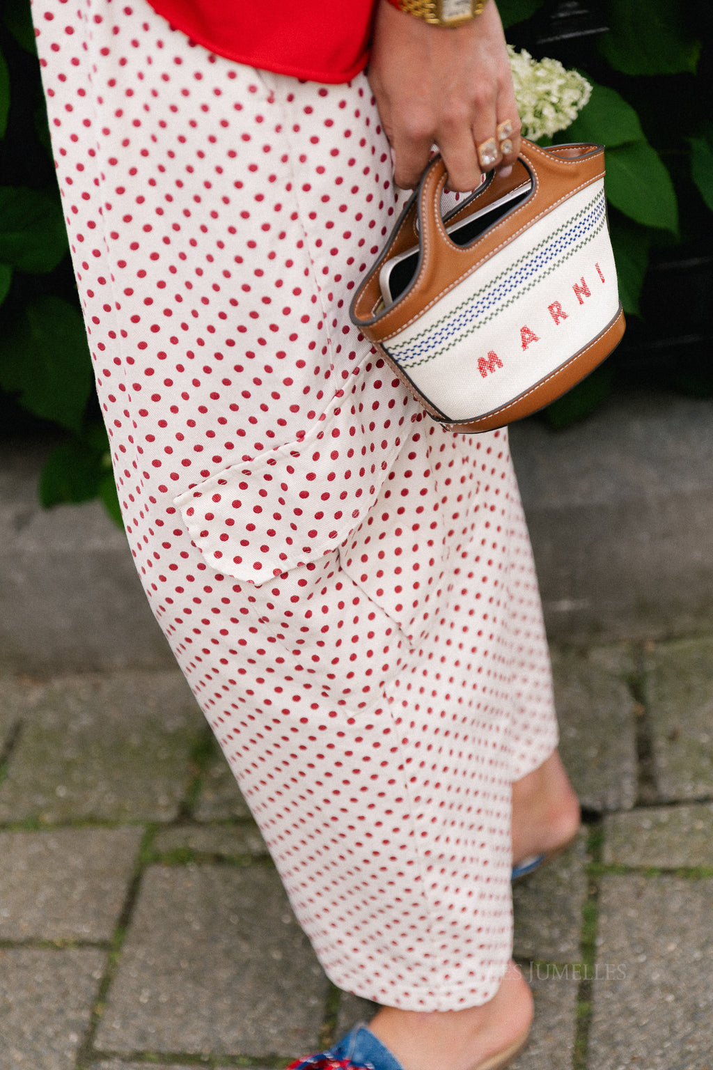 Emily polkadot cargo pants red