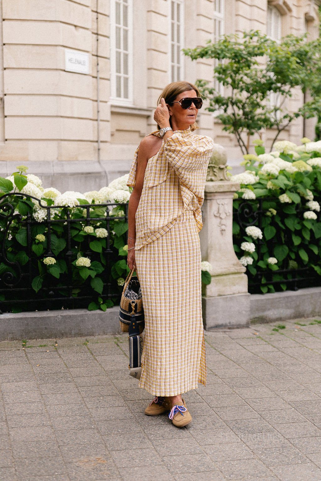 Esmay checkered one-shoulder blouse yellow