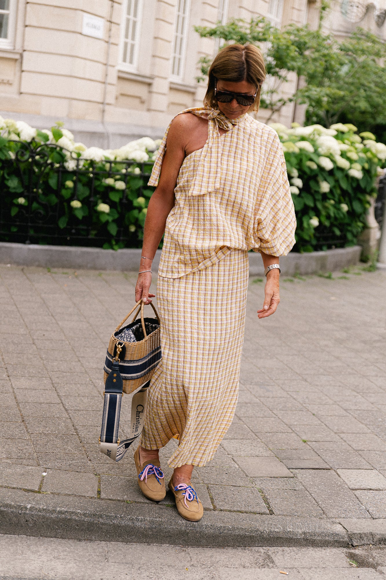 Esmay checkered one-shoulder blouse yellow