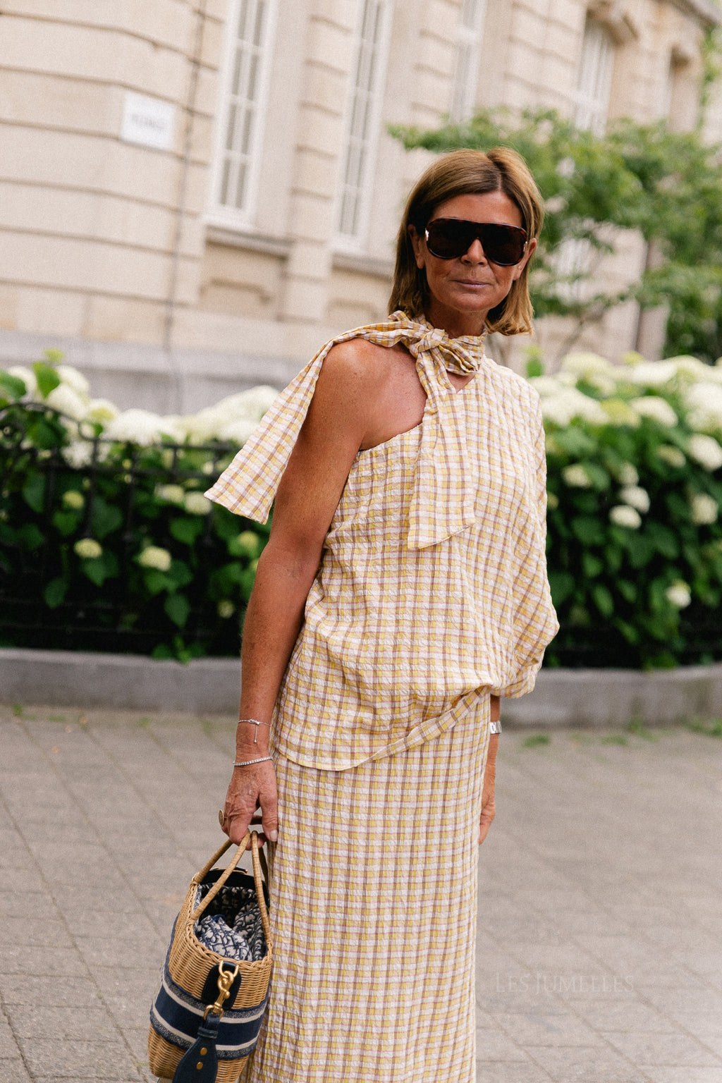 Esmay checkered one-shoulder blouse yellow