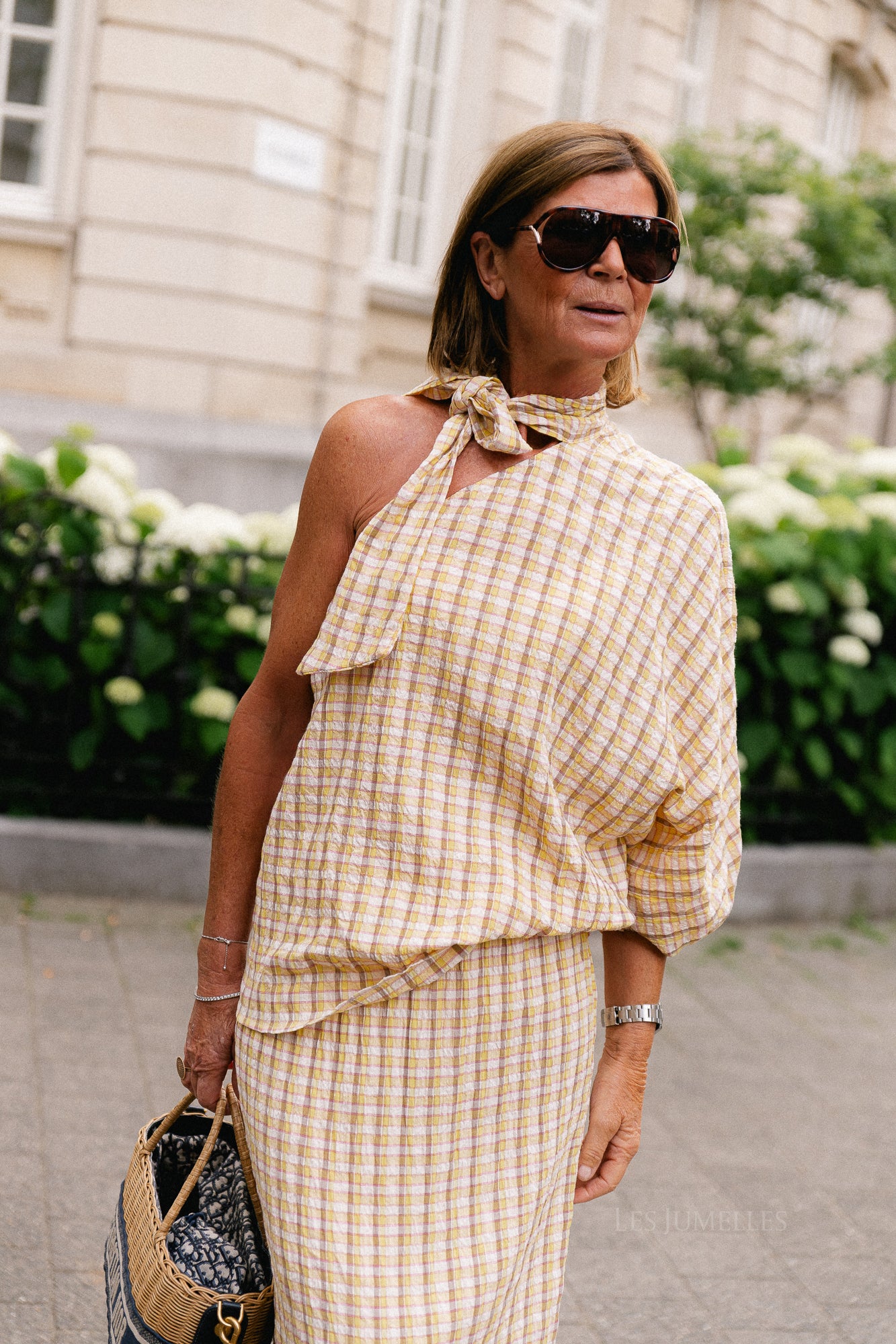Esmay checkered one-shoulder blouse yellow