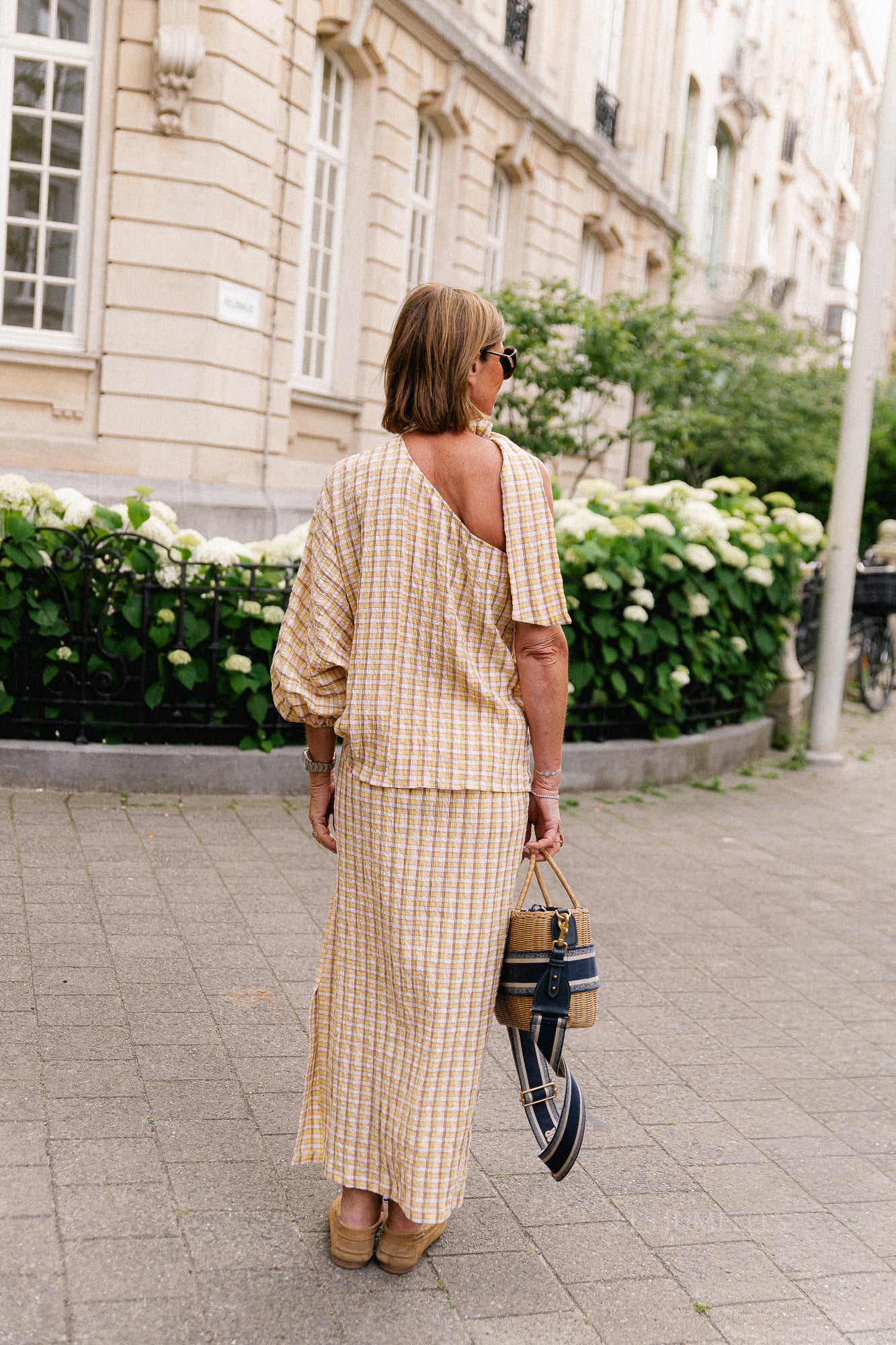 Esmay checkered one-shoulder blouse yellow