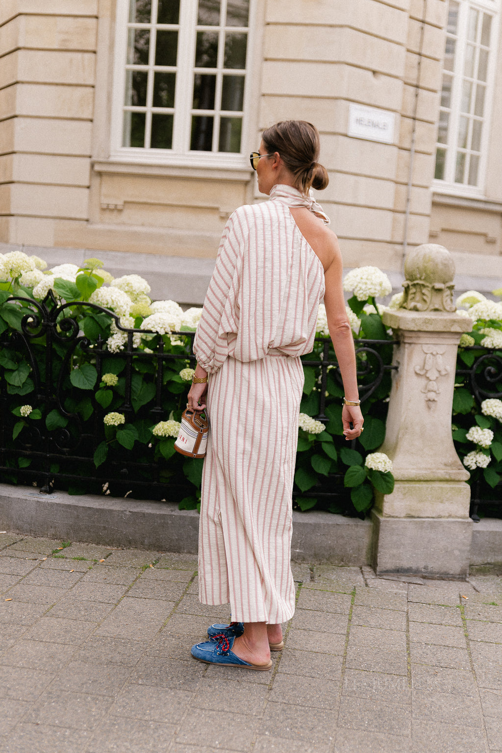 Esmay striped one-shoulder blouse ecru/dark rose