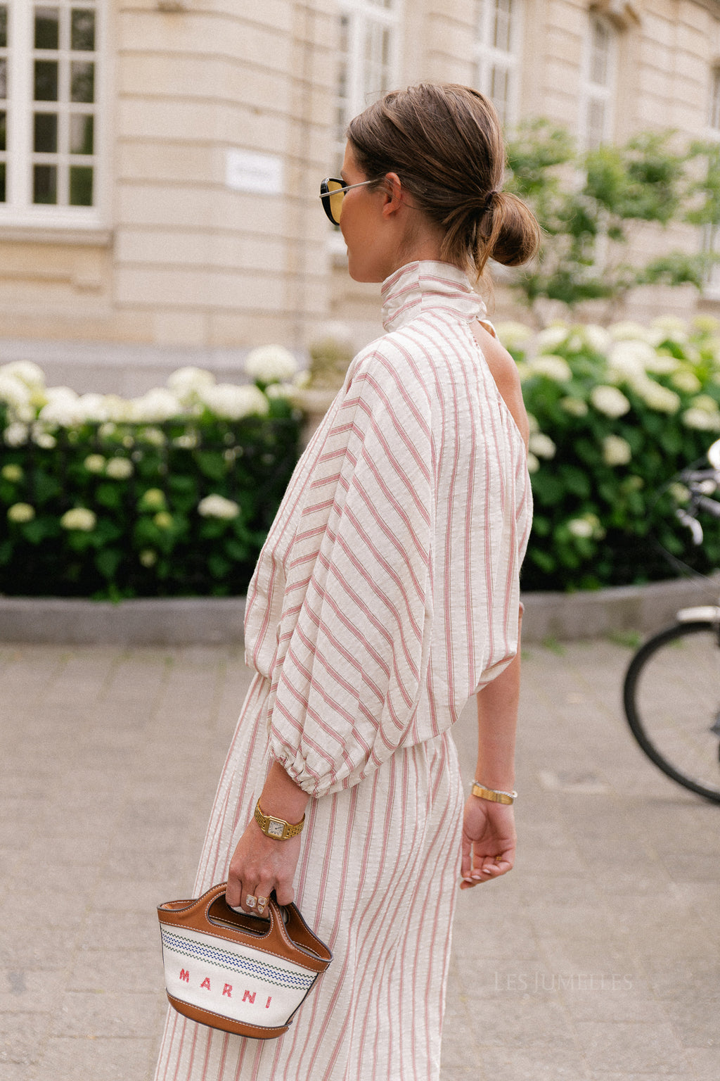 Esmay striped one-shoulder blouse ecru/dark rose