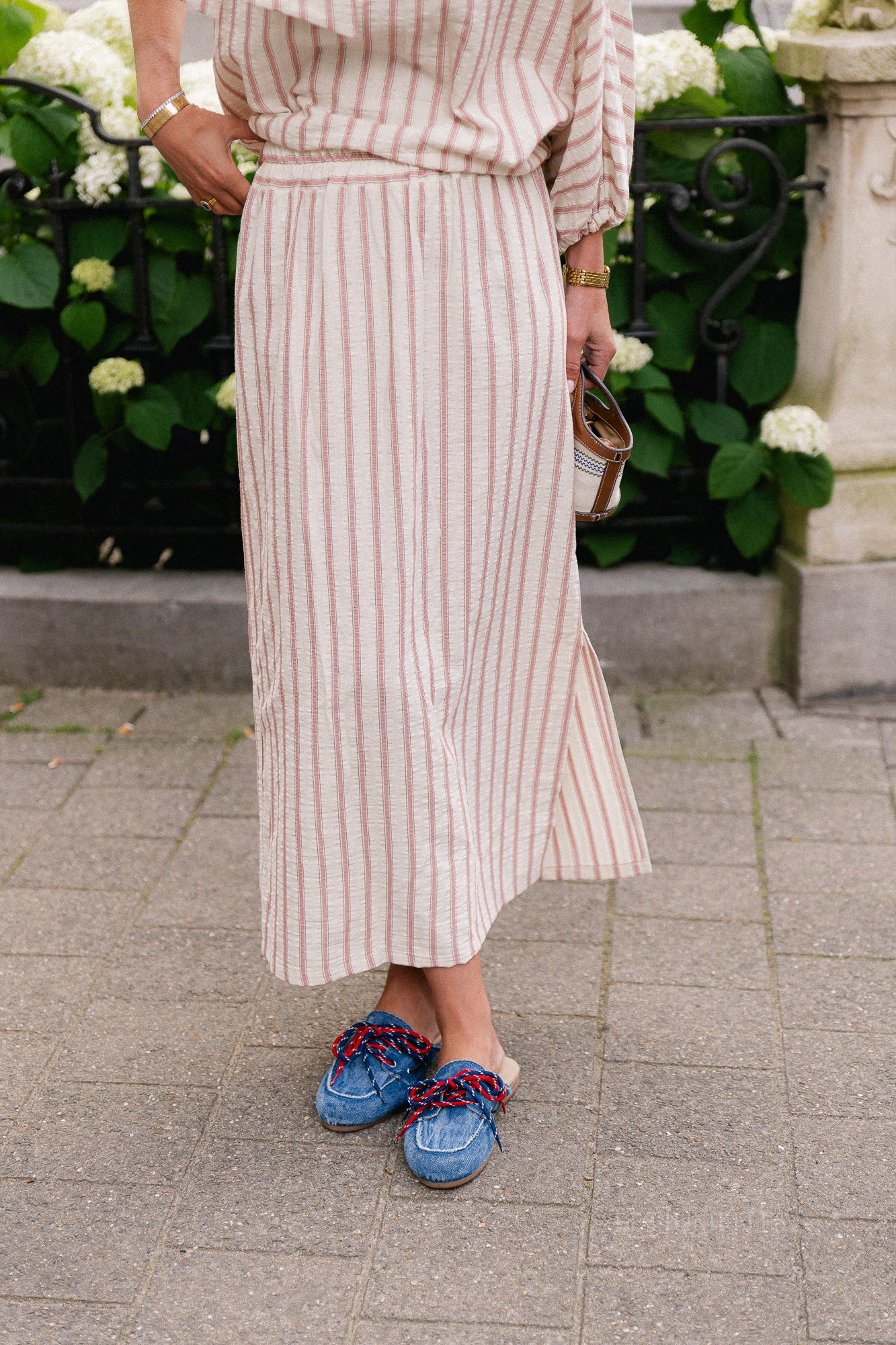 Esmay striped skirt ecru/dark rose