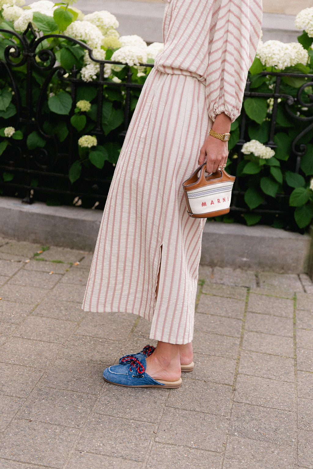Esmay striped skirt ecru/dark rose