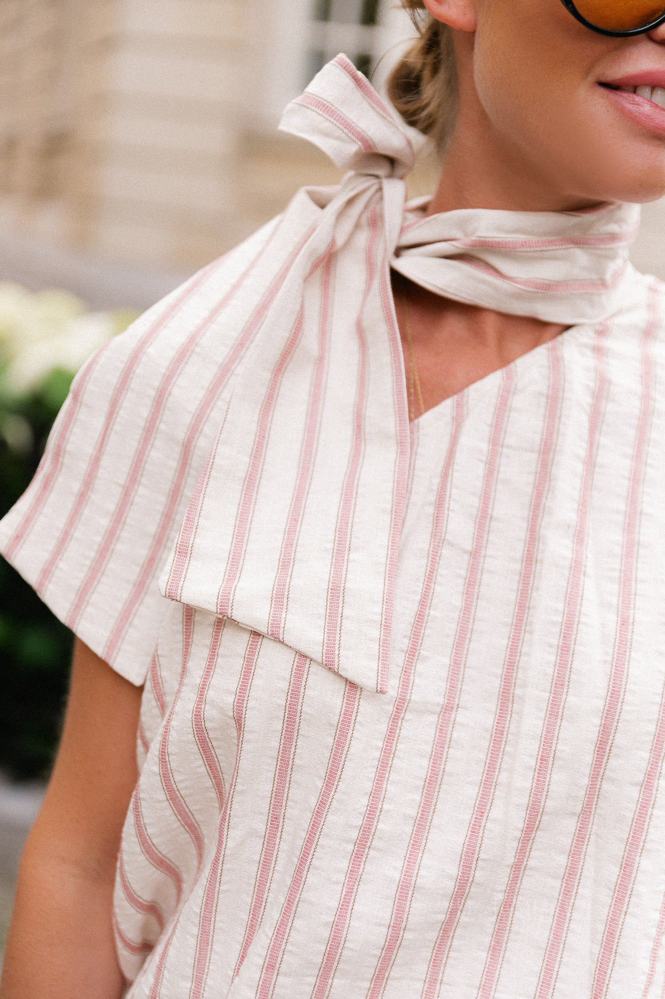 Esmay striped one-shoulder blouse ecru/dark rose