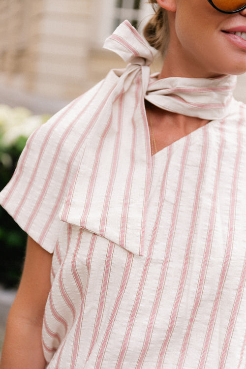 Esmay striped one-shoulder blouse ecru/dark rose