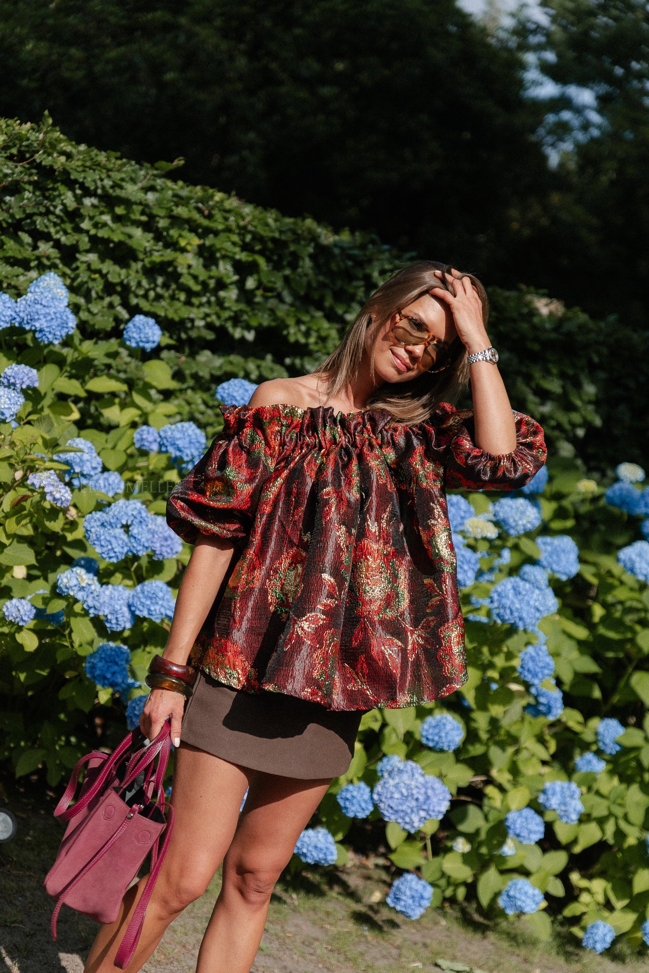 Blanche jacquard blouse flowers brown