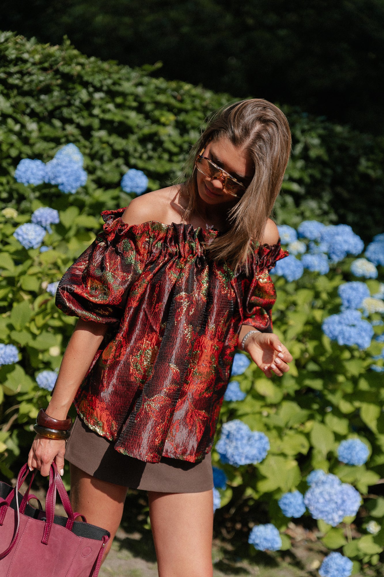 Blanche jacquard blouse flowers brown