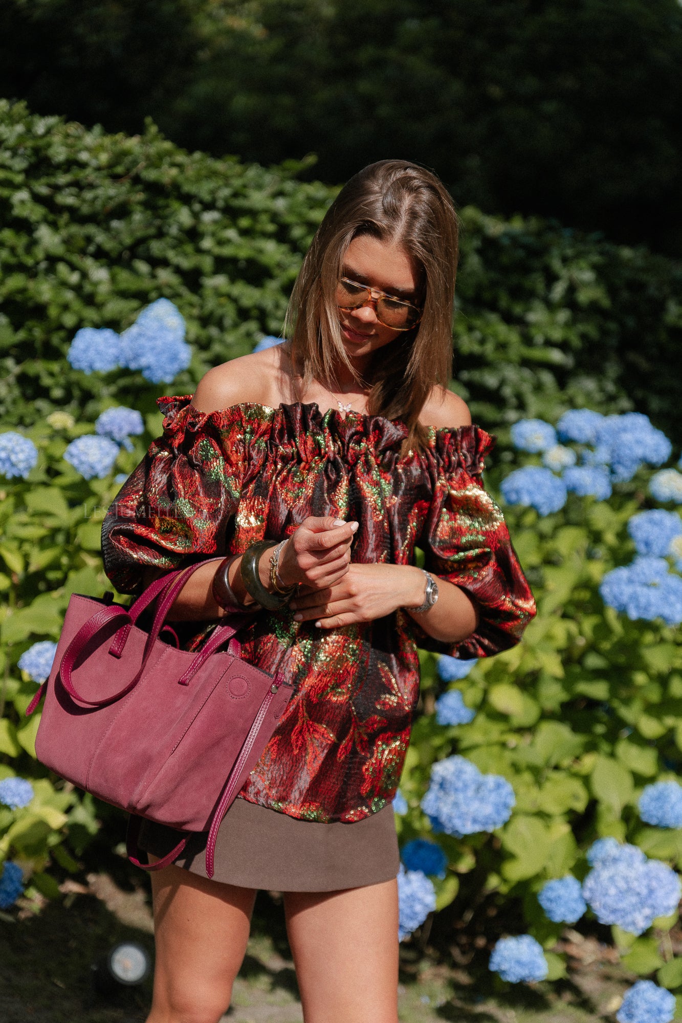 Blanche jacquard blouse flowers brown