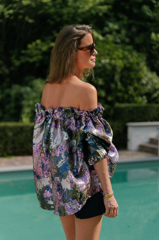 Les Jumelles Blanche jacquard blouse flowers pink