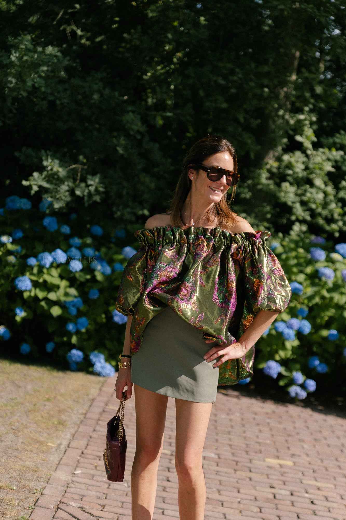 Blanche jacquard blouse flowers