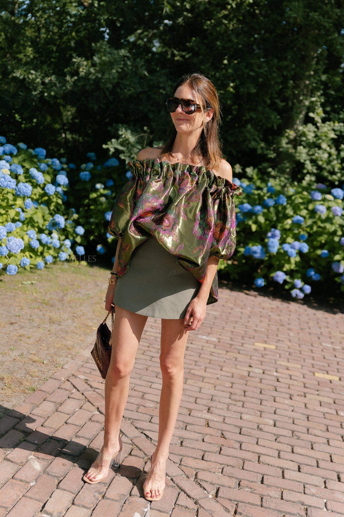 Blanche jacquard blouse flowers