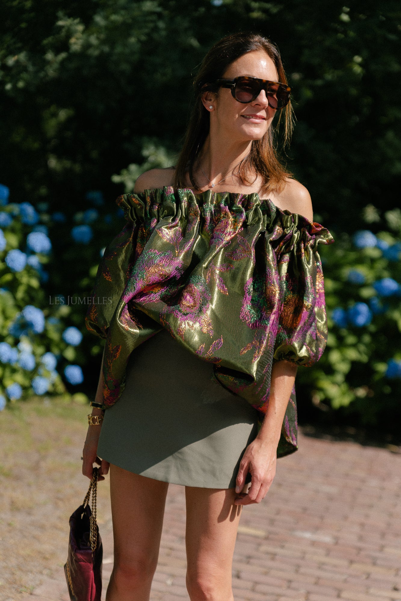 Blanche jacquard blouse flowers