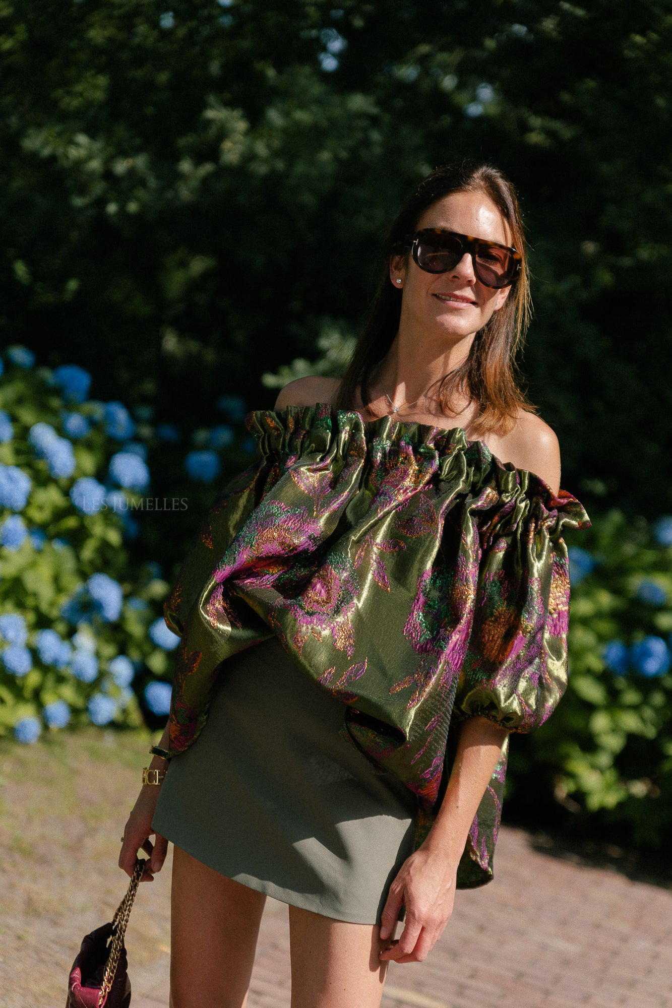 Blanche jacquard blouse flowers