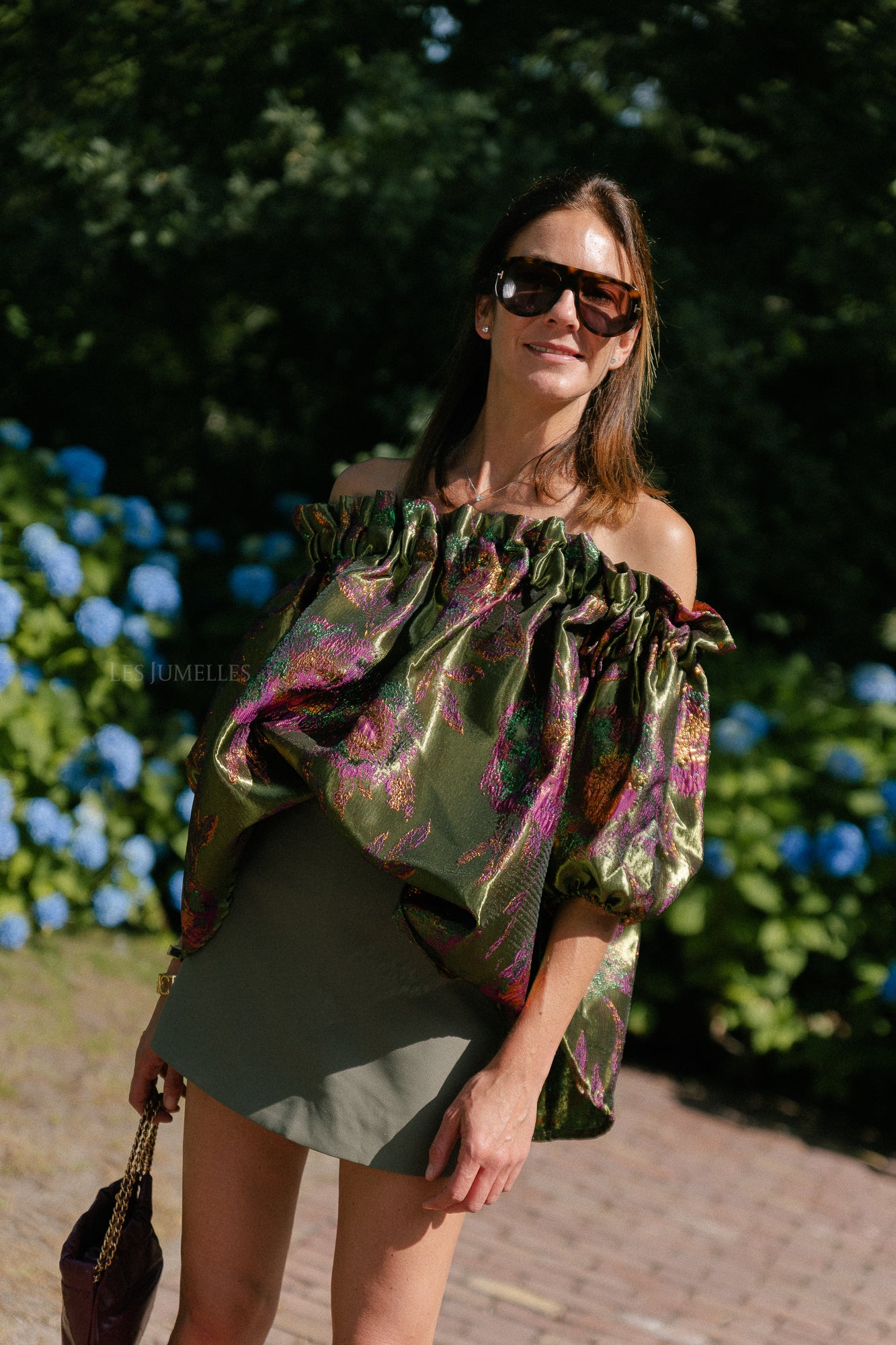 Blanche jacquard blouse flowers