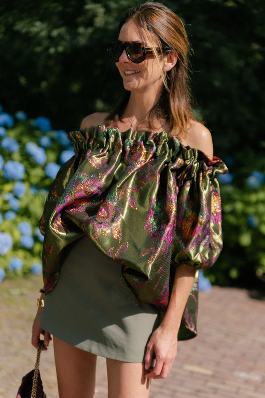 Les Jumelles Blanche jacquard blouse flowers