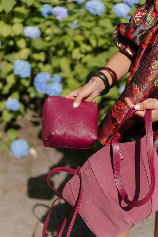 Les Jumelles Emma suede handbag burgundy