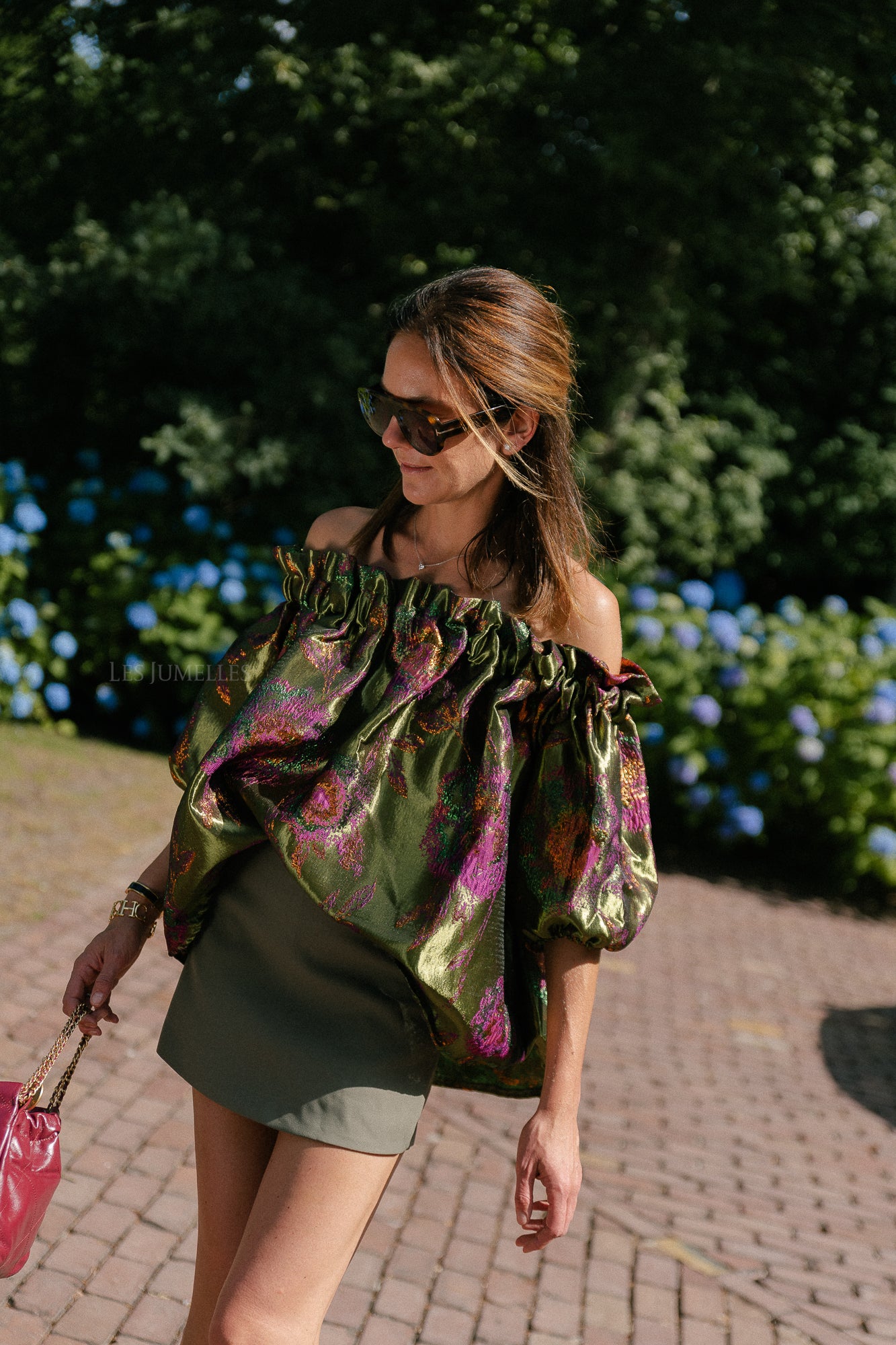 Blanche jacquard blouse flowers