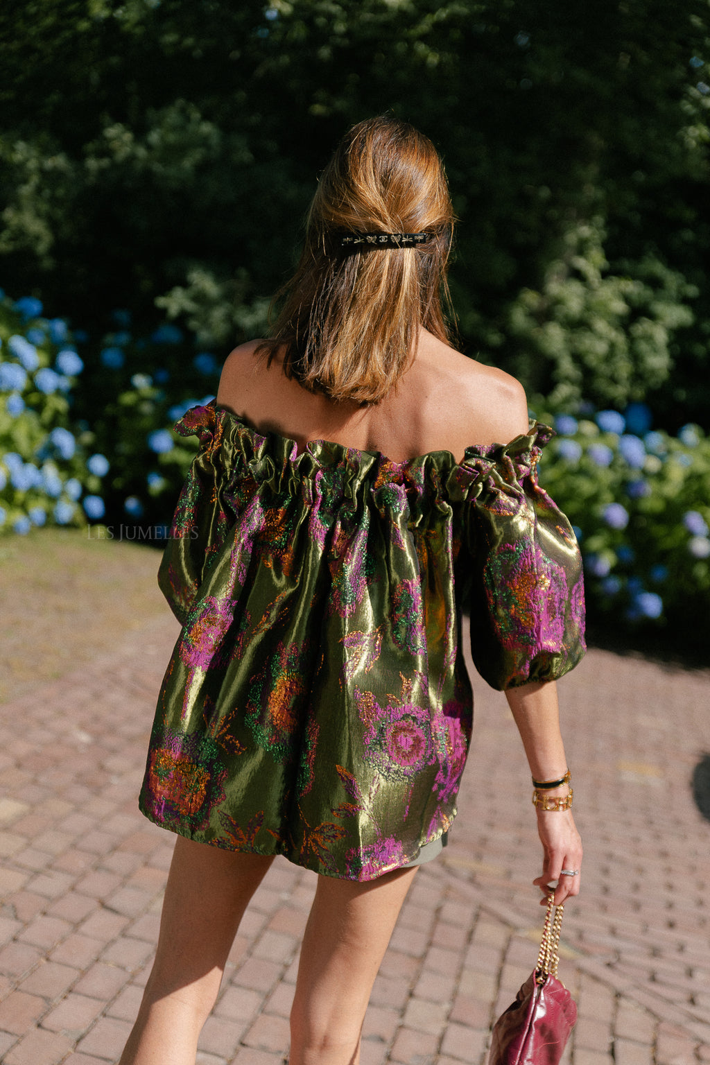 Blanche jacquard blouse flowers