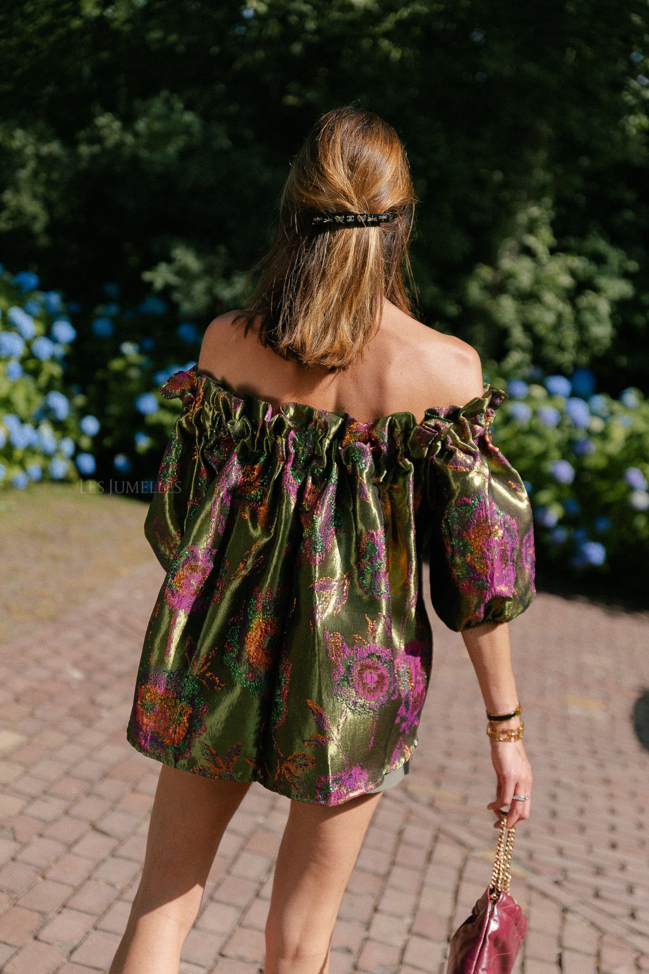 Blanche jacquard blouse flowers