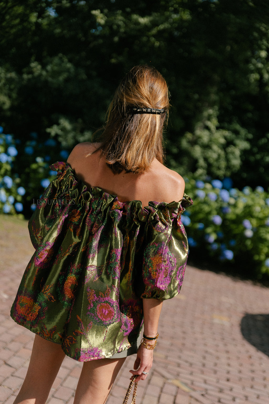 Blanche jacquard blouse flowers