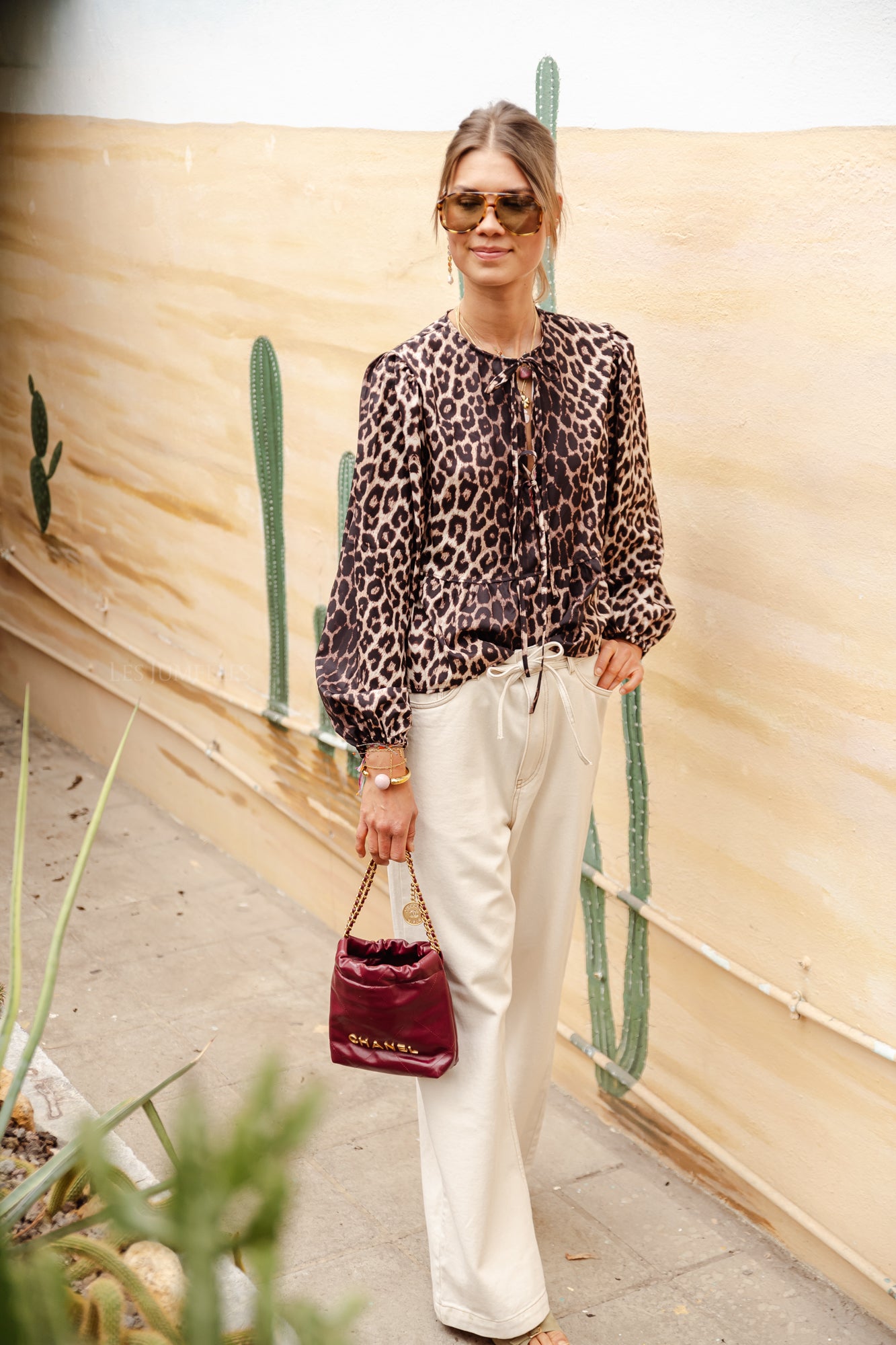 Padma peplum tie blouse leopard