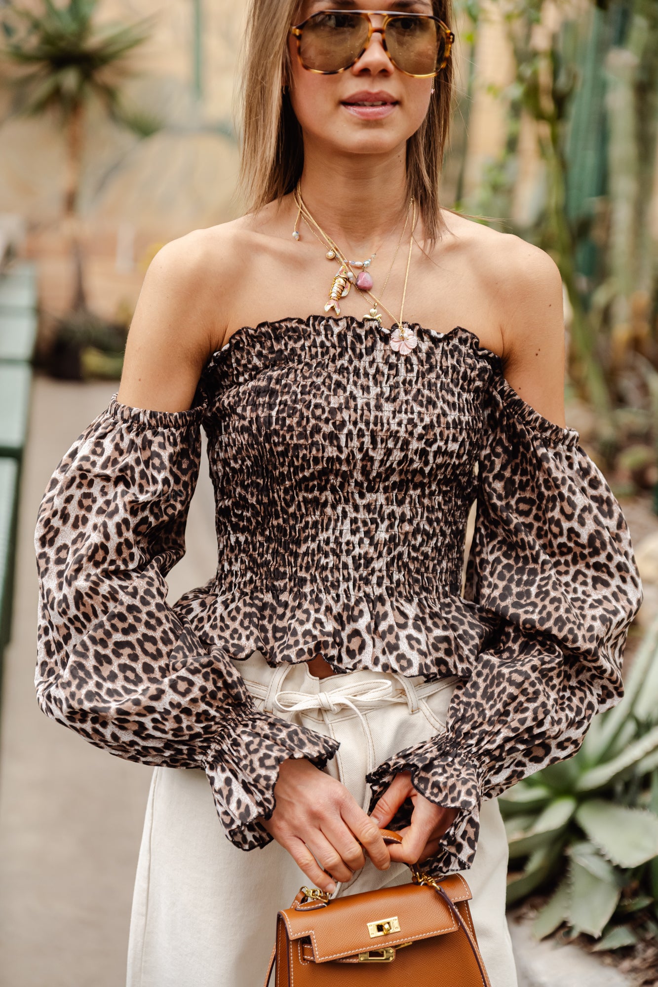 Lara off shoulder blouse leopard