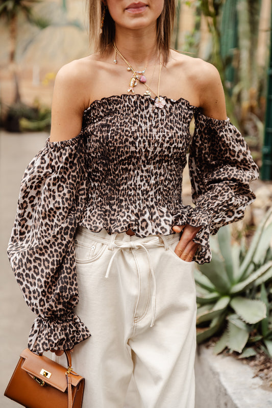 Les Jumelles Blouse épaules dénudées Lara léopard