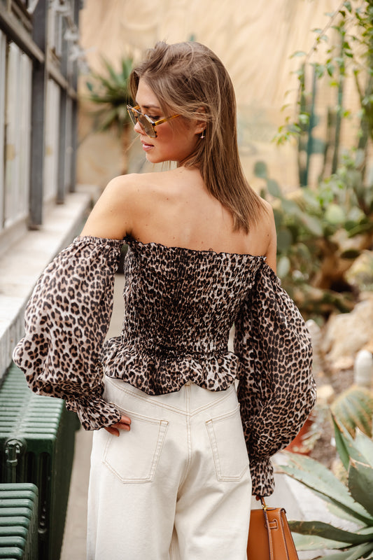 Les Jumelles Lara off shoulder blouse leopard