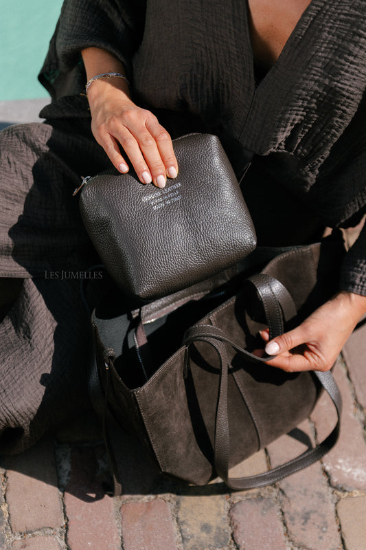 Les Jumelles Emma suede handbag hot chocolate