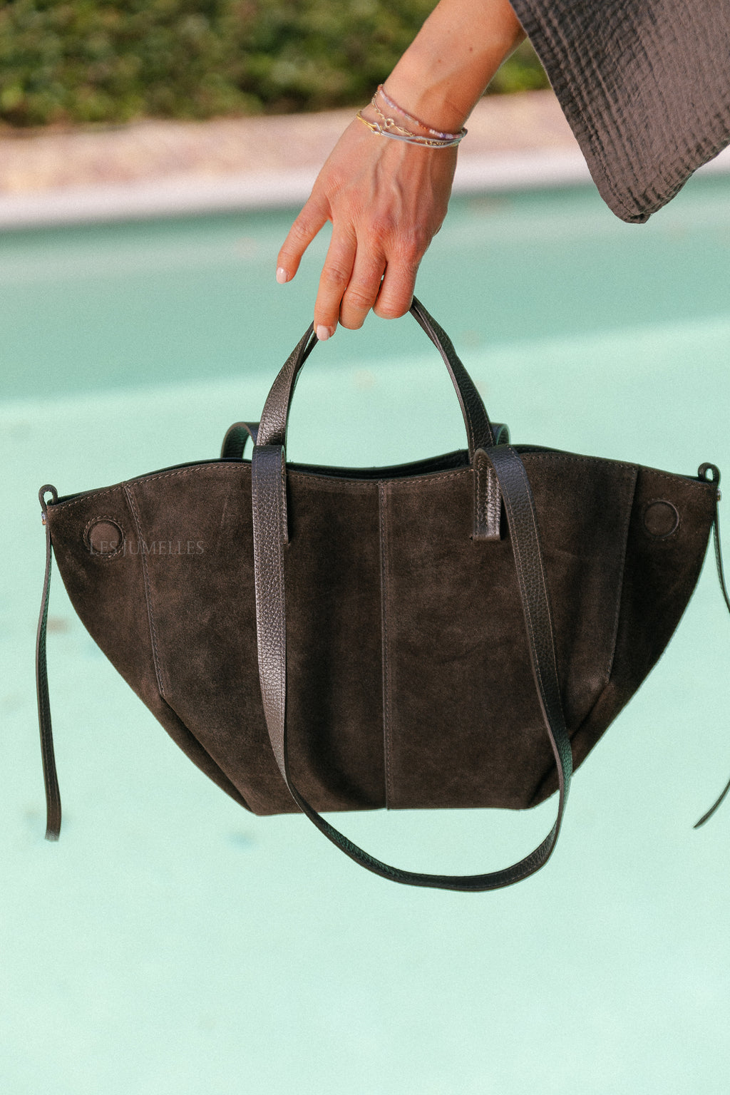 Emma suede handbag hot chocolate
