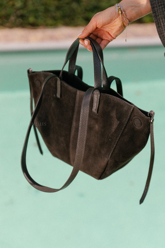 Les Jumelles Emma suede handbag hot chocolate