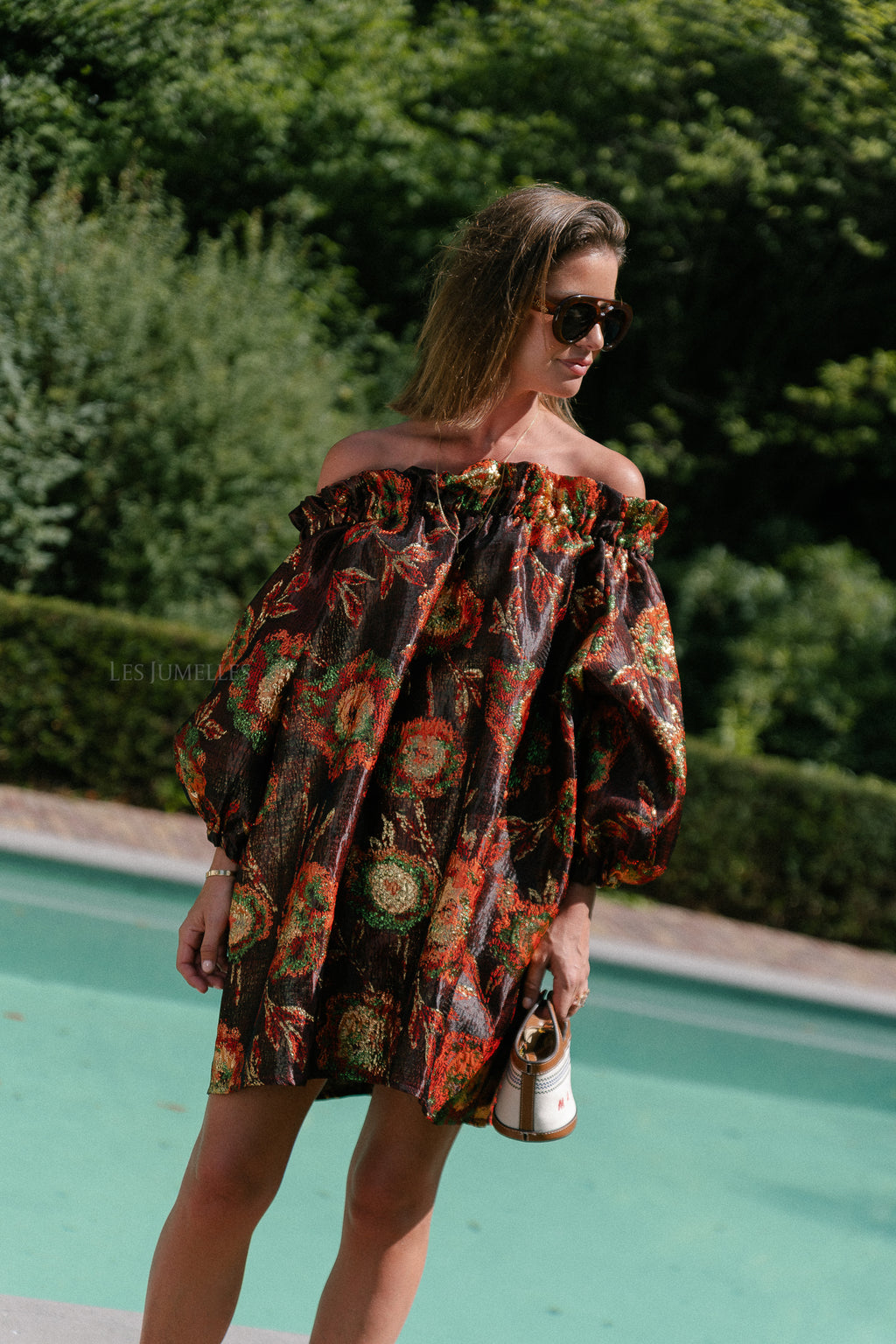 Blanche jacquard dress flowers brown