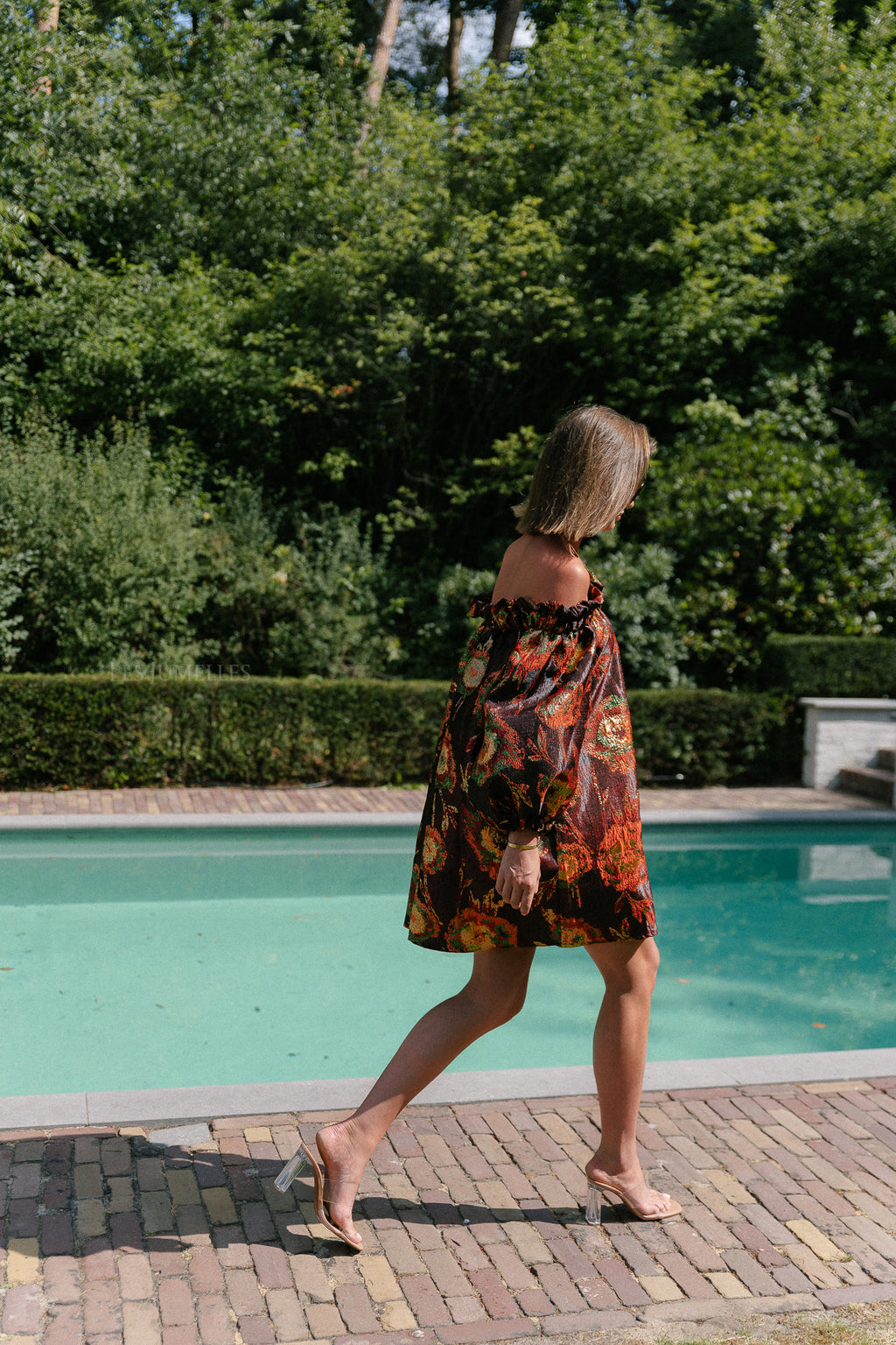 Blanche jacquard dress flowers brown