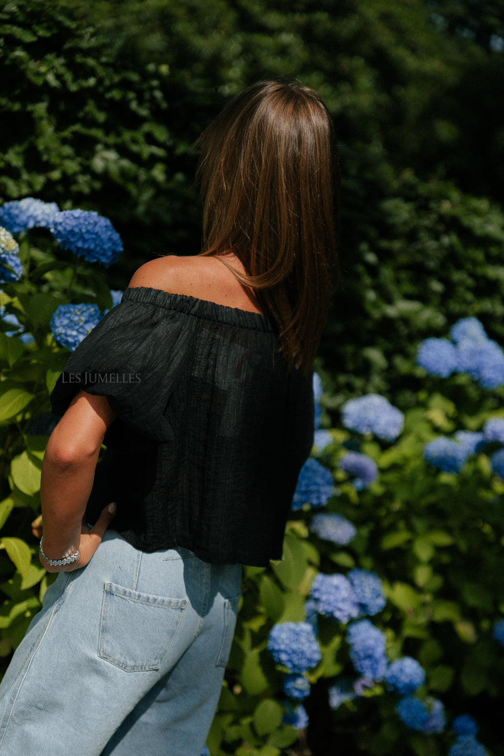 Emma sheer off shoulder top black
