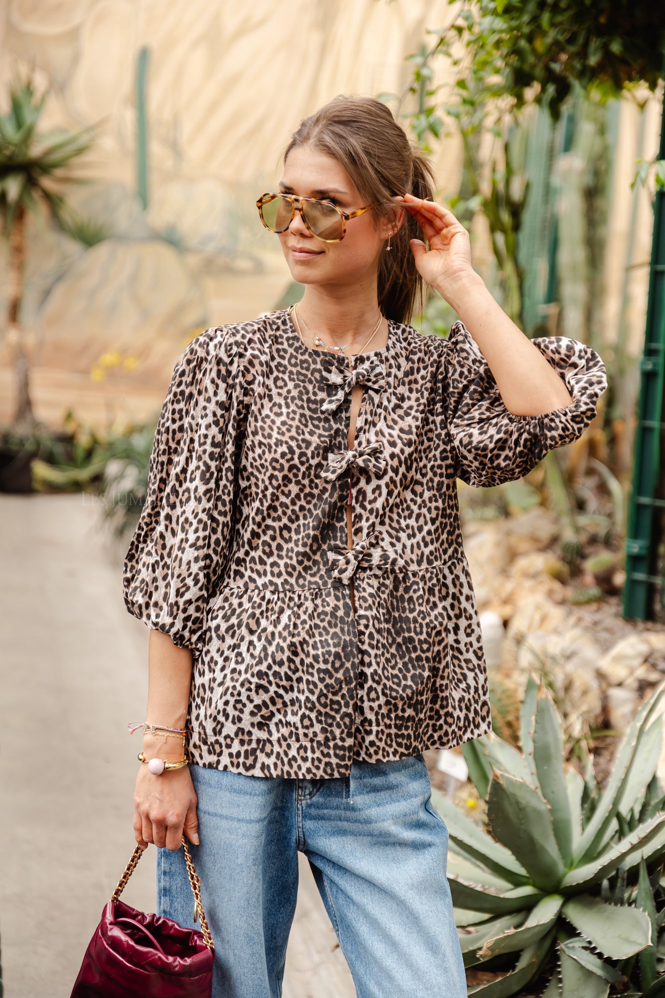 Lisa peplum tie blouse leopard