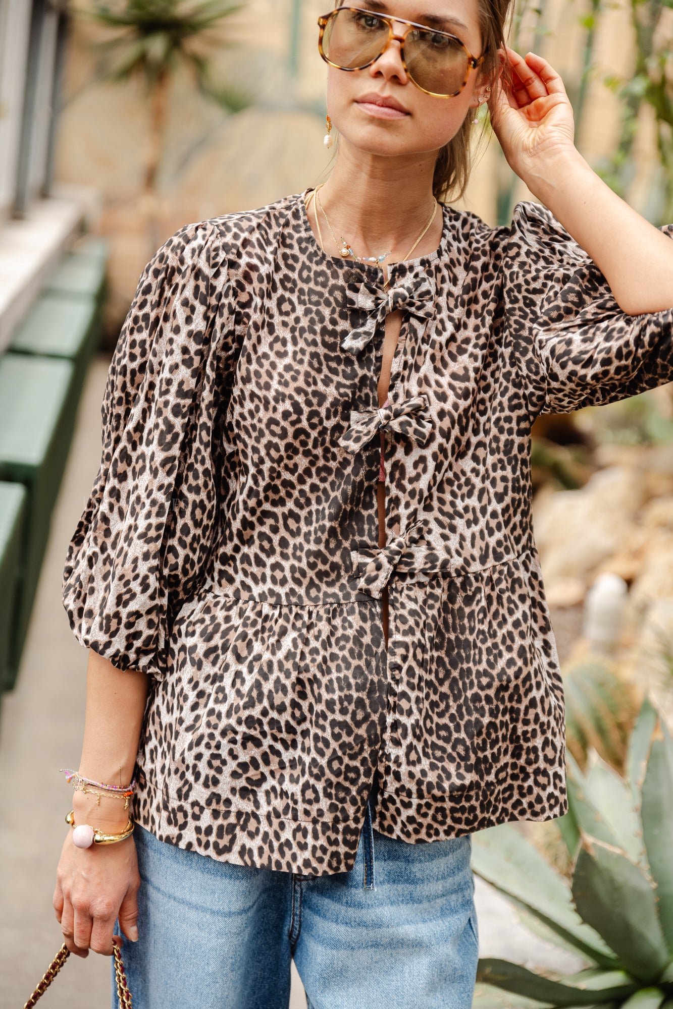 Lisa peplum tie blouse leopard