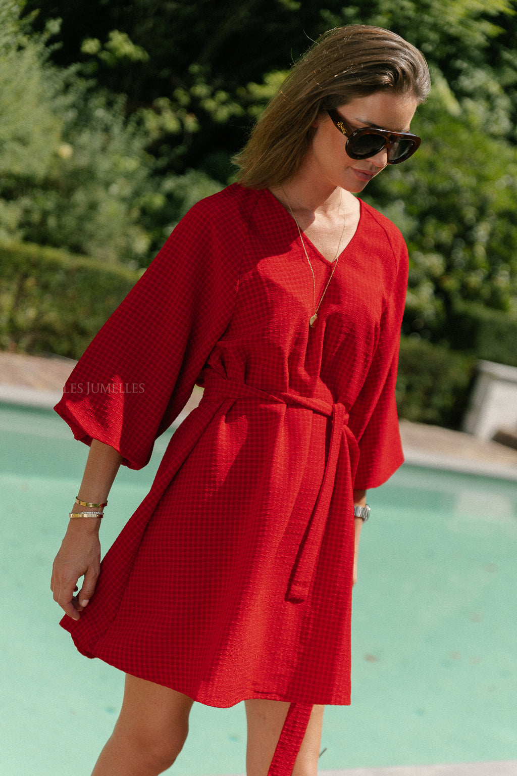 SLFAmida 3/4 short dress equestrian red/checks