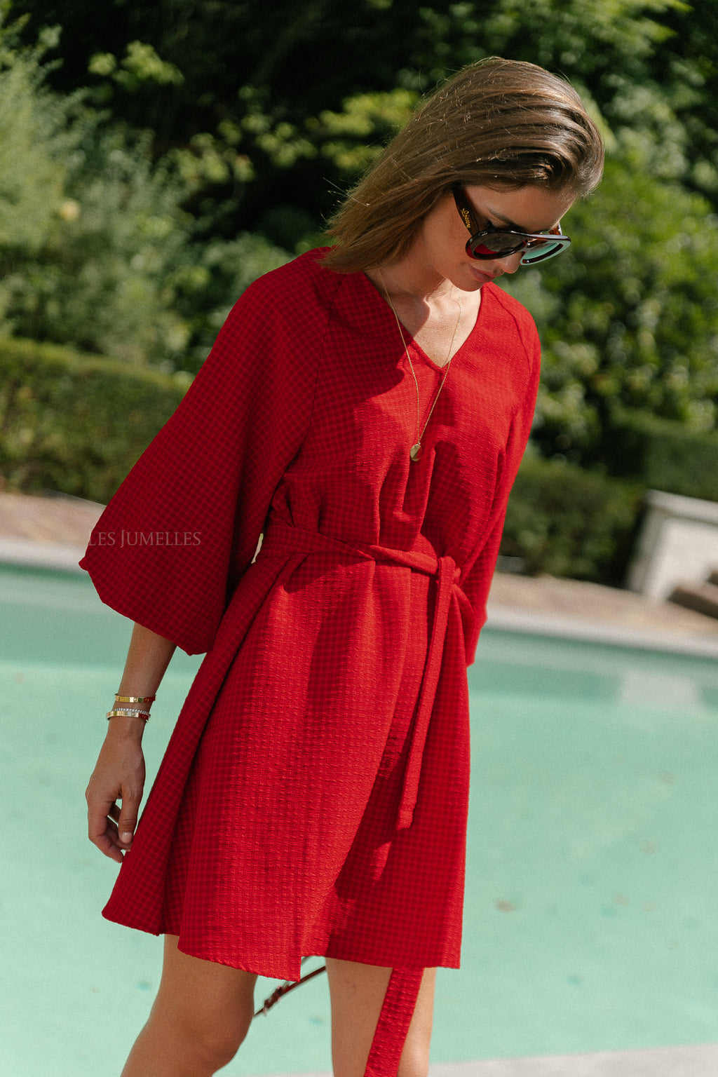 SLFAmida 3/4 short dress equestrian red/checks